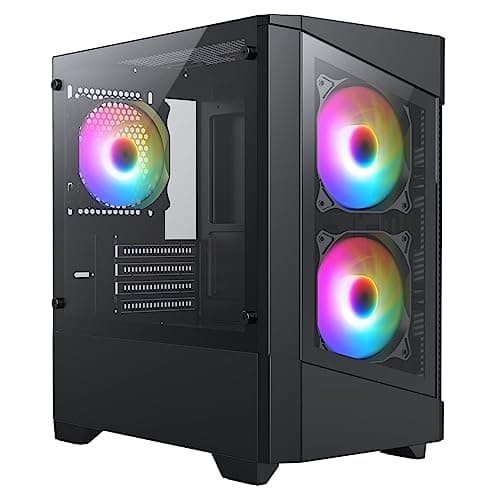 Image of CiT Level 1 Black Micro-ATX PC Gaming Case - Tempered Glass Front & Side Panels, Includes 3x 120mm RGB Rainbow Fans, 280mm Water Cooling Support, Compact Small Form Factor Desktop Chassis | Black