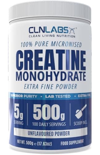 Image of Creatine Monohydrate Powder - 500g Tub (200 Mesh) | Fine Grade, Pure & Mixes Easily | Includes Scoop | Unflavoured | Made in The UK By CLN Labs