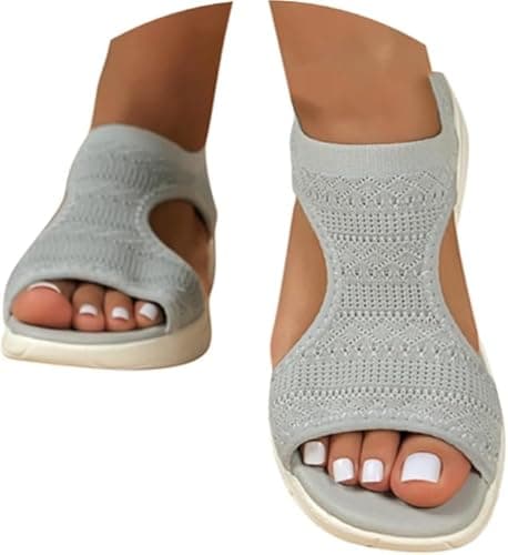 Image of Ladies Wide Fit Sandals, Orthopedic Sandals for Women: Wide Fit Sandles with Arch Support Slide Slingback Slip on Beach Sandal Washable Summer Shoes Ladies Platform Walking Plus Size Grey 6