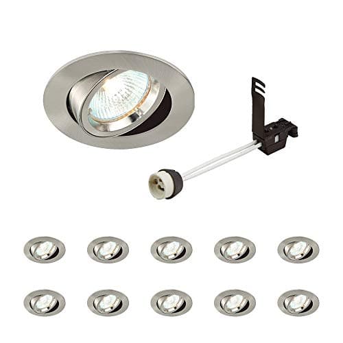Image of National Lighting Recessed Lighting - Mains Powered LED Spot Lights Downlights for Ceiling - IP20 Rated GU10 Fitting for Halogen or LED - Satin Nickel Finish, Adjustable Tilt Version – Pack of 10