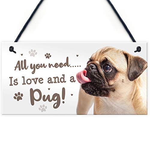 Image of Red Ocean All You Need Is Love And A Pug Funny Dog Sign For Home Pet Sign Dog Gift