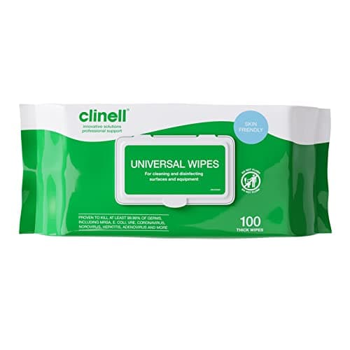 Image of Clinell Universal Cleaning and Disinfectant Wipes for Surfaces (BCW100-1) - 6 Packs of 100 Extra Thick Heavy Duty Wipes - Multi Purpose Wipes, Kills 99.99% of Germs, Effective from 10 Seconds