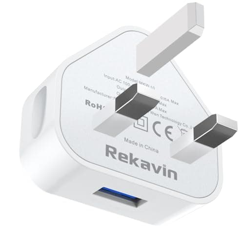 Image of USB Plug UK 3 Pin Mains Charger,USB Wall Charger Plug Adaptor UK Compact Phone Charge Head 5V/1A/5W Charging for iPhone 11/11 Pro/10/Xs/XS Max/XR/X/8/7/6 Plus/5/5S/iPad,Samsung,MP3,USB Device