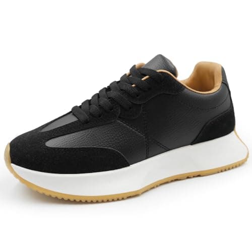 Image of Womens Trainers Running Shoes Lightweight Ladies Lace Up Vegan Sneakers Fashion Comfortable Casual Daily Walking Low Top Shoe Black Faux Suede