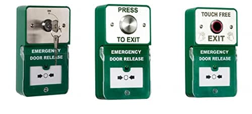 Image of RGL Combined Dual Unit - Latching Key Switch, Touch Free Button, Press To Exit With Emergency Door Release Button (Call Point) with Resettable Plastic Window (Press To Exit and Call Point)