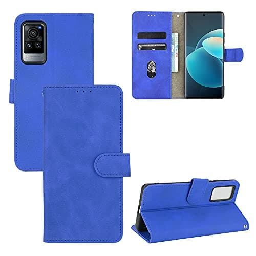 Image of Rfvzubemok Compatible with Vivo X60 Pro 5G Flip Wallet Cover,Compatible with Vivo X60 Pro 5G Kickstand Magnetic Closure Blue