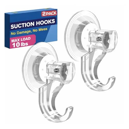 Image of 2 Pack Suction Hooks, 4.5kg (10lb) Heavy Duty Vacuum Push & Lock Suction Cup Shower Hooks for Bathroom Kitchen Window Glass Door Wreath Hanger, Waterproof No Drill No Marks for Smooth Surfaces Only