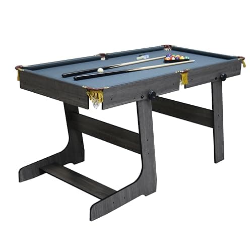 Image of BodyTrain 5ft Folding Pool Table - All Accessories Inclueded (Wood Grain Cabinet Dark Grey Cloth)
