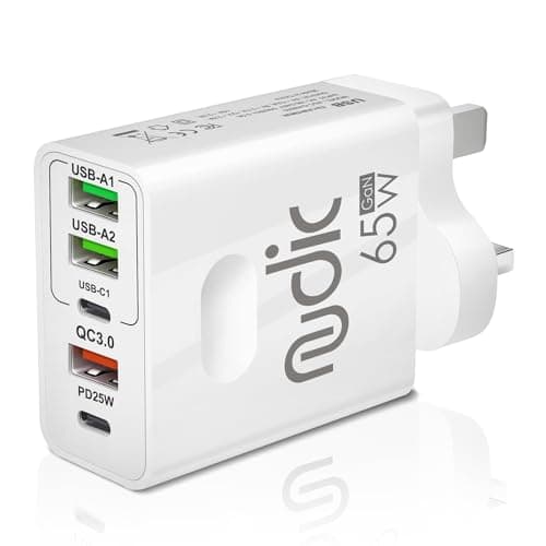 Image of Nudic 65W USB C Fast Charging Block with 4 Ports, Travel Adapter for iPhone 15/16, iPad, MacBook, Galaxy S24 S23, Pixel 8,9 (white)