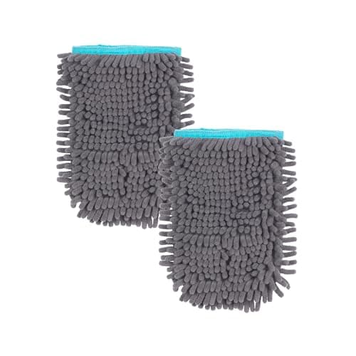 Image of Beldray Pet Plus Drying Mitt Set of 2 – Antibacterial Chenille Microfibre Glove with Double-Sided Noodle Design, Built-In Finger Divider, Machine Washable, One Size, Blue