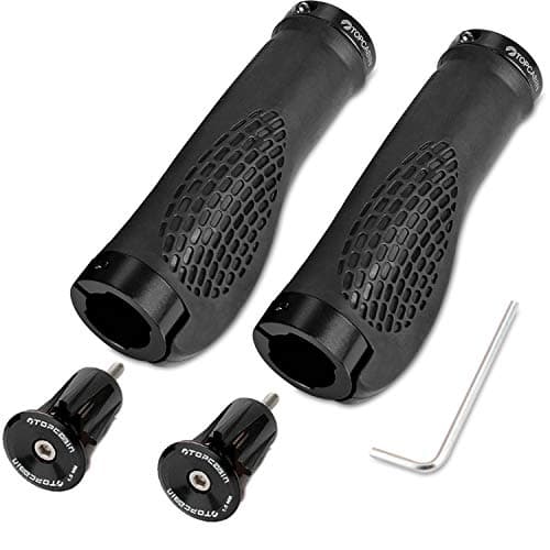 Image of TOPCABIN Ergonomic Design Bike Grips,Double Lock on Locking Bicycle Handlebar Grips Cycle Bicycle Grip for Mountain Bike BMX ((Aluminum lock plug+Grips) Black)