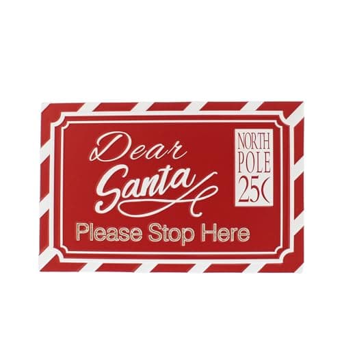 Image of Festive Productions Dear Santa Please Stop Here Metal Christmas Sign - 29cm - Christmas Decoration Plaque - Christmas Themed Décor - Christmas Decoration - Gift Idea for Christmas Xmas
