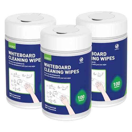 Image of Loukin Whiteboard Cleaning Wipes, Dry Erase Board Cleaning Wipes, Non-Toxic Whiteboard Wipes, 100 Wipes per Canister, 3 Pack