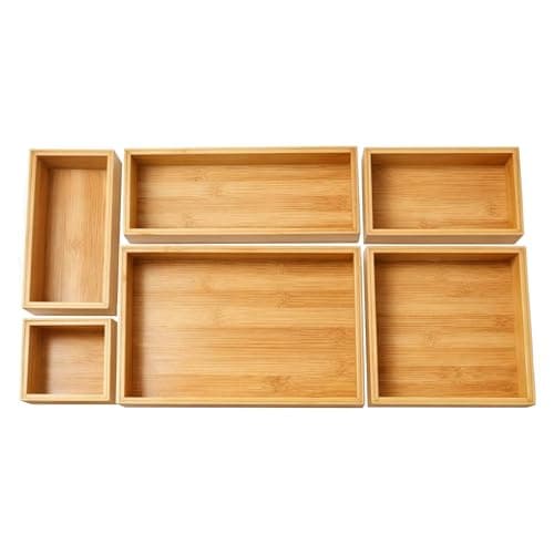 Image of Topvaleur 6 Piece Bamboo drawer organiser cutlery drawer organiser drawer dividers adjustable drawer dividers desk tidy organiser set large cutlery drawer organiser Perfect for Home and Office Use