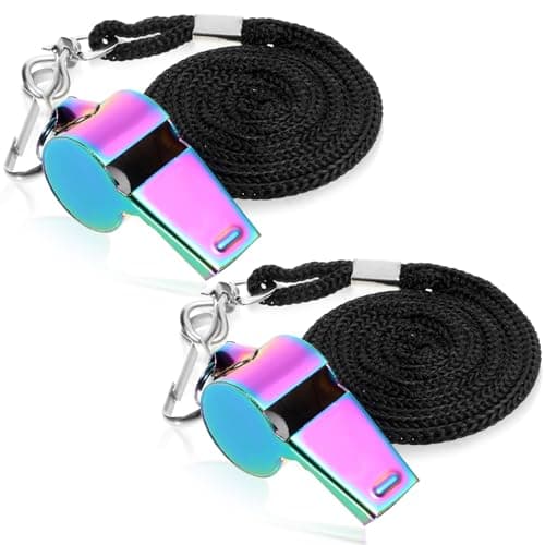 Image of simarro 2 Pack Stainless Steel Metal Whistles with Lanyards, and Colored Coach Whistles. Resounding and Clear Emergency Movement Whistle, Suitable for Coaches, Referees, Sports Teachers, Emergencies