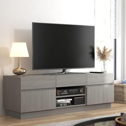 Image of Galano Anderson TV Stand – 140cm Entertainment Unit for up to 60" TV, 2-Door Cabinet with Large Storage, Cool Grey Oak