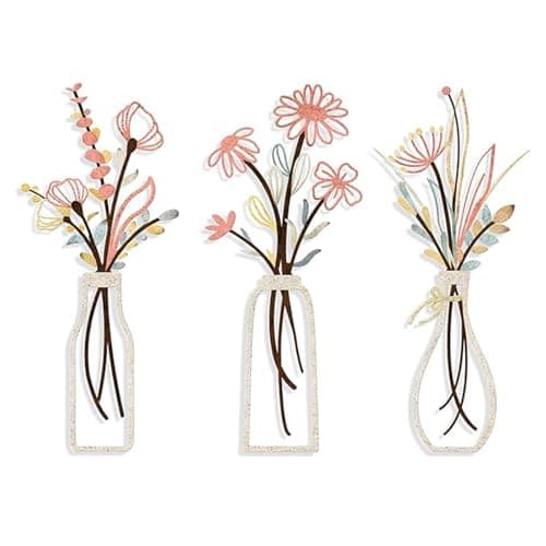 Image of Aiyraa 3 Pcs Metal Flowers Wall Arts, Minimalist Floral Line Hanging Wall Sculptures, Durable Iron Metal Wall Decor & Artwork, Stylish Hanging Decor for Living Room, Bedroom, Kitchen, Bathroom (Pink)