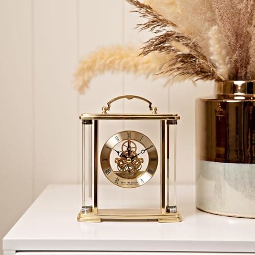 Image of Widdop and Co Gold Mantel Clock with Handle Skeleton Movement - W2918