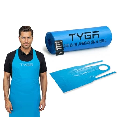 Image of TYGA Store | 200 Disposable Blue Aprons on a Roll - Easy Dispense Apron for Medical, Cleaning, Painting, Hairdressers, Baking & Chefs - PPE (Blue) (Roll of 200)