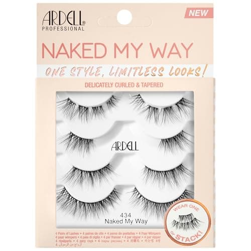 Image of Ardell Naked My Way 434 Lash Variety Pack, Customisable Lash Clusters, Soft Volume & Short Length, Includes Full Strip, 3/4 Midi, Half, & Cluster Eyelashes, Wear Alone or Stack, 4 Pairs of Eyelashes
