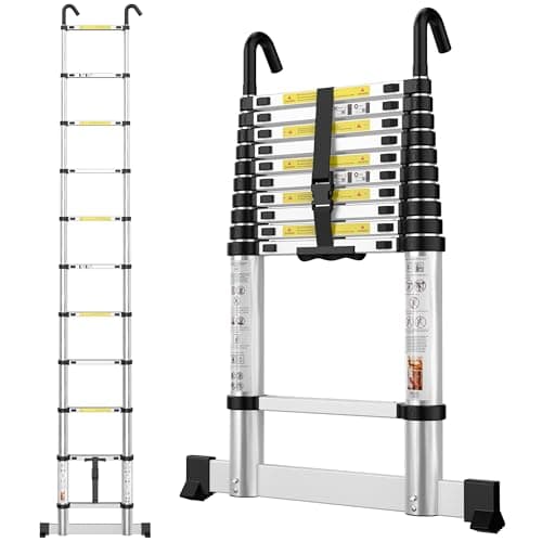 Image of Telescopic Ladder 3.19M Aluminium Extension Loft Ladder with Detachable Hooks, Multi Purpose Extendable Portable Ladders