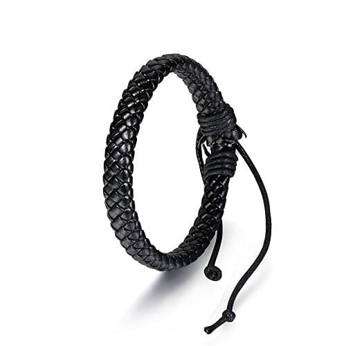 Image of BODYA Men's Womens Black Braided Leather Rope Woven Wrap Surfer Cuff Bracelet Fit 7-10 inch Adjustable Wrist