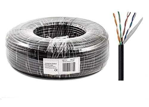 Image of RosenetSys 100m 'Tough' Outdoor Cat5e Unshielded (UTP) CCA Ethernet Network Cable, External Film Lined, Solid, Black, Cat 5e 328 ft
