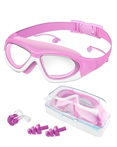 Image of Victoper Kids Swimming Goggles for Children Girls Boys Big Frame Wide-Vision,Swimming Goggles Kids 6-14 No Leaking Anti-Fog Lens and UV Protection with FREE Case,Nose Clip Ear Plugs,Pink