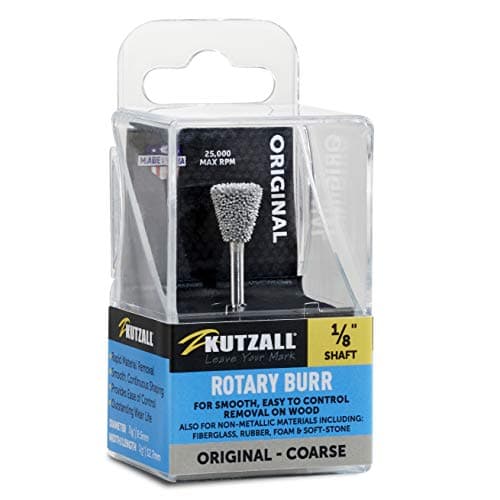 Image of Kutzall Original Dove Tail Rotary Burr, 1⁄8" Shaft, Coarse - Woodworking Attachment for Dremel, Foredom, DeWalt, Milwaukee. Abrasive Tungsten Carbide, 3⁄8" (9.5mm) Dia. X 1⁄2" (12.7mm) Length, DT-38-E