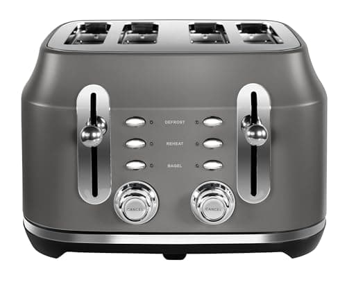 Image of Rangemaster RMCL4S201GY Classic Grey 2.1kW 4 Slice Toaster with Defrost, Cancel & Reheat Functions, Removable Crumb Tray & 6 Power Levels with 2 Year Guarantee