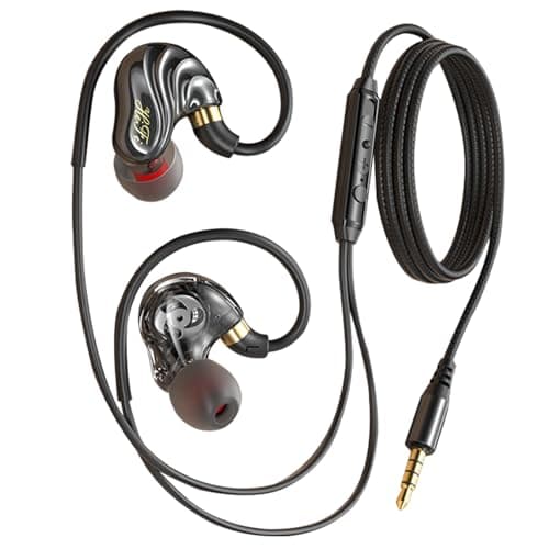 Image of Holiper Wired Earphones, Dual Driver Extra Bass in Ear Headphones with Mic, 3.5mm Jack 1.2m Braided Cord, Wired Earbuds with Hook Wrap Around Over Ear, Volume Control, Noise Isolation