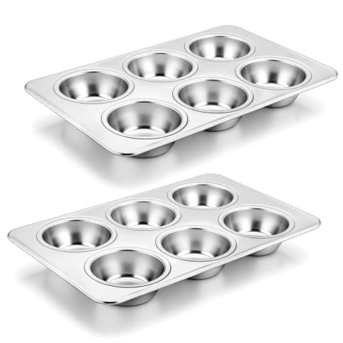 Image of Onader Muffin Tin Set of 2, Stainless Steel 6 Cup Yorkshire Pudding Tray Cupcake Pan, Ideal for Baking Muffin, Mince Pie, Brownie, Quiche, Non-Toxic & Heavy Duty, Oven & Dishwasher Safe