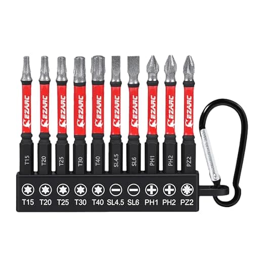 Image of EZARC 10-Piece Diamond Tip Screwdriver Bit Sets, 65mm Magnetic Impact Driver Bits, Torx Phillips Pozidriv Slotted, 1/4" Hex Shankl, S2 Alloy Steel, Security Bit Set for Impact Drivers & Power Drills