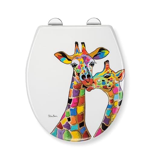Image of Croydex Steven Brown Francie & Josie Flexi-Fix Soft Close Toilet Seat - with Quick Release with Adjustable Hinges, Durable Polypropylene Plastic with Top and Bottom Fixings (Giraffes)