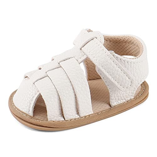 Image of MASOCIO Baby Girl Boy Sandals Closed Toe Infant Toddler Girls Boys Summer First Walking Shoes Size 3 UK Child 6-12 Months White (Manufacturer's Size: 2)