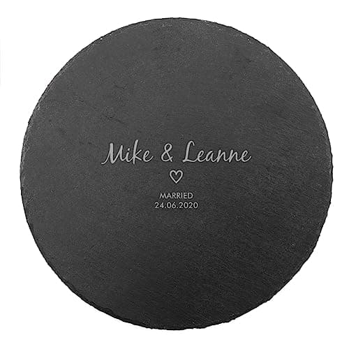 Image of Personalised Slate Cheese Board - Personalised Wedding, Engagement, Anniversary Gift - Gift for Newlyweds - Wooden Serving Platter - Personalised Chopping Board for Couples