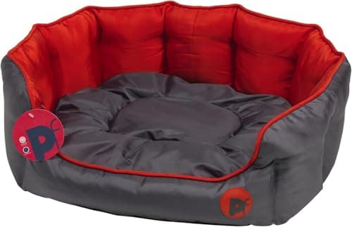 Image of Petface Luxury Oval Oxford Dog Bed with Removeable Cushion, Machine Washable, Red, Small (Pack of 1)