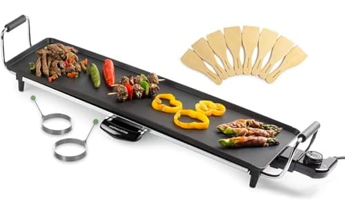Image of Andrew James Teppanyaki Grill Plate | XL Non-Stick Flat top Grill with Hot Plate | Teppanyaki Electric Griddle with 8 Wooden Spatulas and 2 Cooking Rings | Indoor grill for Cooking and Entertaining