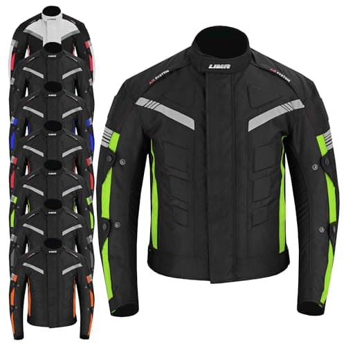 Image of LIMA-MOTO Men’s Motorcycle Jacket 4 Season Cordura Textile Biker Jacket Waterproof Windproof with CE Armor, Air Vents & Removable Thermal Liner (UK, Alpha, XL, Regular, Regular, Green)