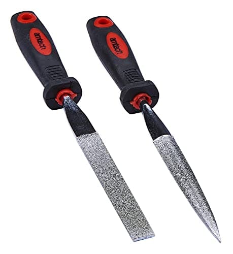 Image of Amtech - 2 Piece Diamond File Set (100 mm 120 Grit), Soft Grip Handles for Metal Glass and Ceramic Filing