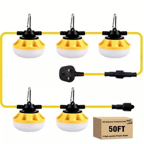 Image of LED Work Light 50FT 50W Construction String Light 5 Integrated LED Lights 5000LM IP66 Waterproof Security Lighting Industrial Grade for Construction Sites Docks Fishing Boat Tunnel [Energy Class F]