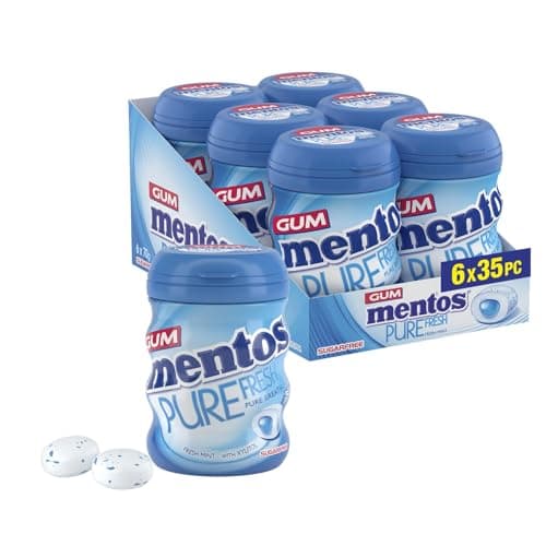Image of Mentos Pure Fresh Fresh Mint Chewing Gum 35 Pieces – Sugar-Free, Refreshing, Gluten-Free Sweet Treat, with Xylitol, 90 g (Pack of 6)