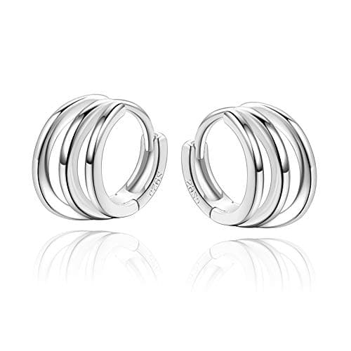 Image of SILBERTALE Tiny 925 Sterling Silver Huggy Hoop Earrings for Women Teens Triple Circle 8mm Cartilage Helix Cuff Huggie Hoop Earrings