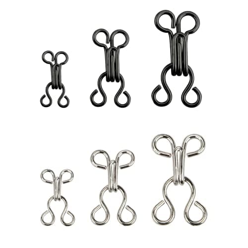 Image of Sewing Hooks and Eyes Closure, 12 Pairs Bra Hook Eye Closure, Underwear Hook and Eye Closure, Sewing DIY Craft Accessories, 3 Sizes, for Bra, Clothes, Skirts, Pants(Black and Silver)