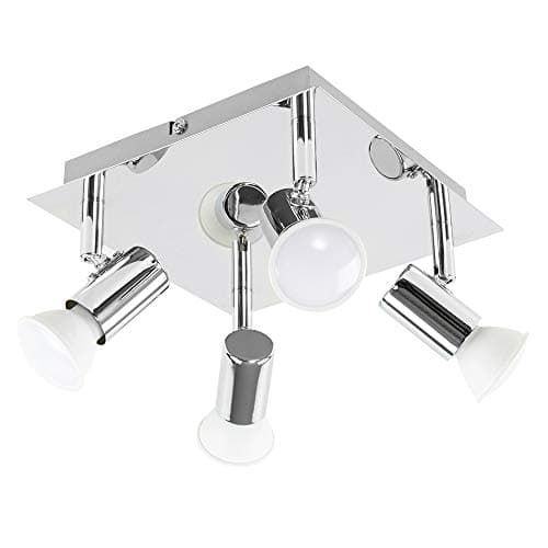Image of MiniSun | Modern Polished Chrome Square Plate 4 Way Ceiling Spotlight | Ceiling Spots, Home Décor & Improvement Essential | Includes 5W LED Bulbs [Cool White] | Mains Wired