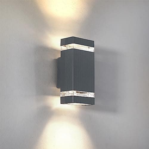 Image of HLFVLITE Outdoor Wall Lights Mains Powered, Up and Down Lights Outdoor, IP44 Waterproof Front Door Light, Die-Cast Aluminum Porch Light with GU10 Warm White LED Bulbs, Grey