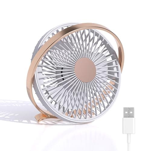 Image of GlauStalos USB Desk Fan, Mini Quiet Personal Desktop Fan with 2 Speeds, Strong Wind Small Fan for Table Home Bedroom Kitchen Office (Rose Gold)
