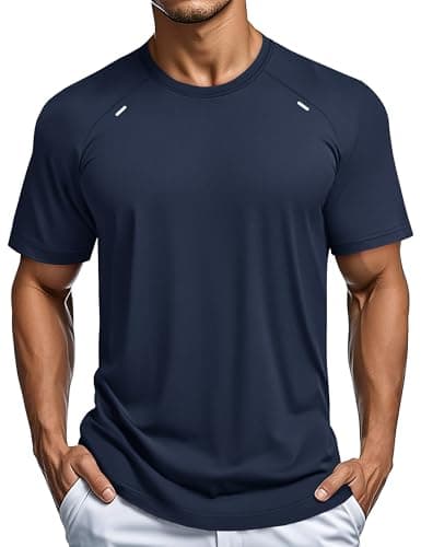 Image of MAGCOMSEN Men's T-Shirts Quick Dry Short Sleeve Tops Moisture Wicking Activewear Gym Running Work Shirts Navy, M