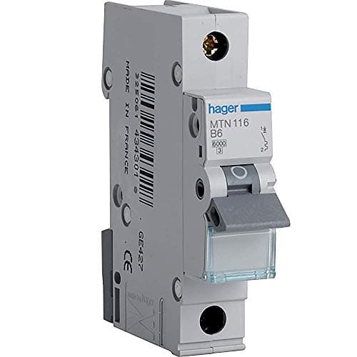 Image of Hager MTN116 Miniature Circuit Breaker, 1 Pole, 1 Module, Type B, 6 kA Breaking Capacity, 16 A Current