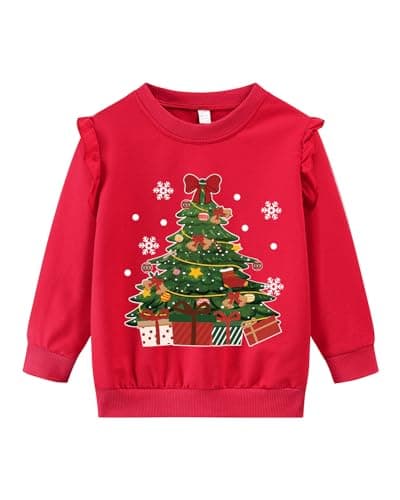 Image of DHASIUE Girl Xmas Tree Jumper Kids Sweatshirt Christmas Childrens Ruffle Long Sleeve Jumpers Red 3-4 Years